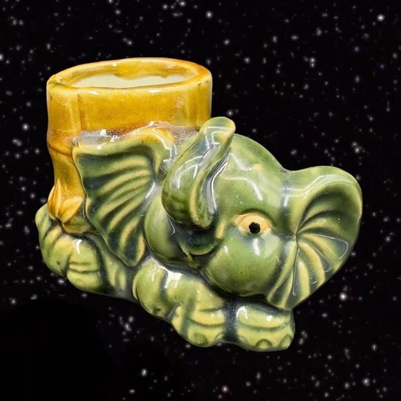 Majolica Ceramic Planter Vase With Figural Elephant Animal Vintage 5”W 3”T - Picture 2 of 12